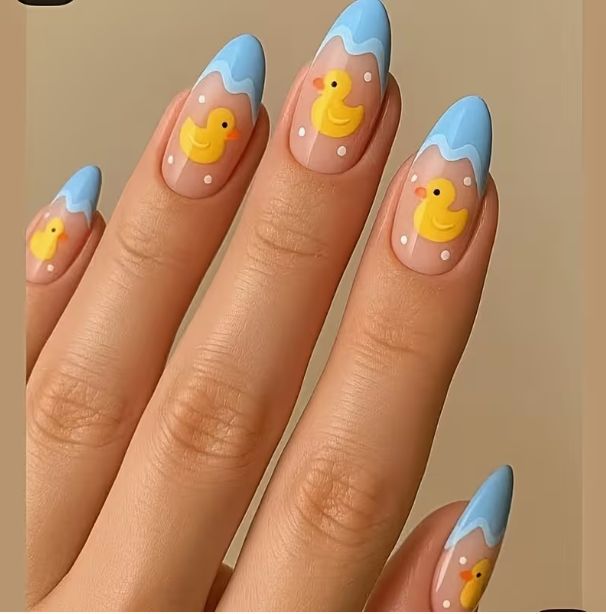 Whimsical Duck-Themed Acrylic Nail Art Enhancements Stornfield