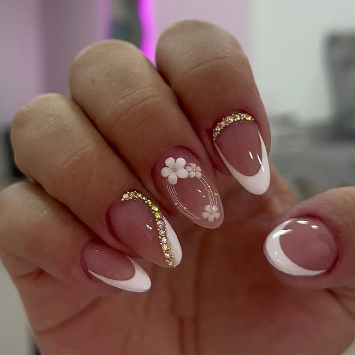 Elegant Floral Embellished Press-On Nails Stornfield