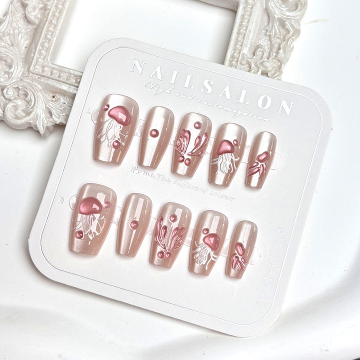 Artistic Jellyfish-Themed Press-On Nail Set