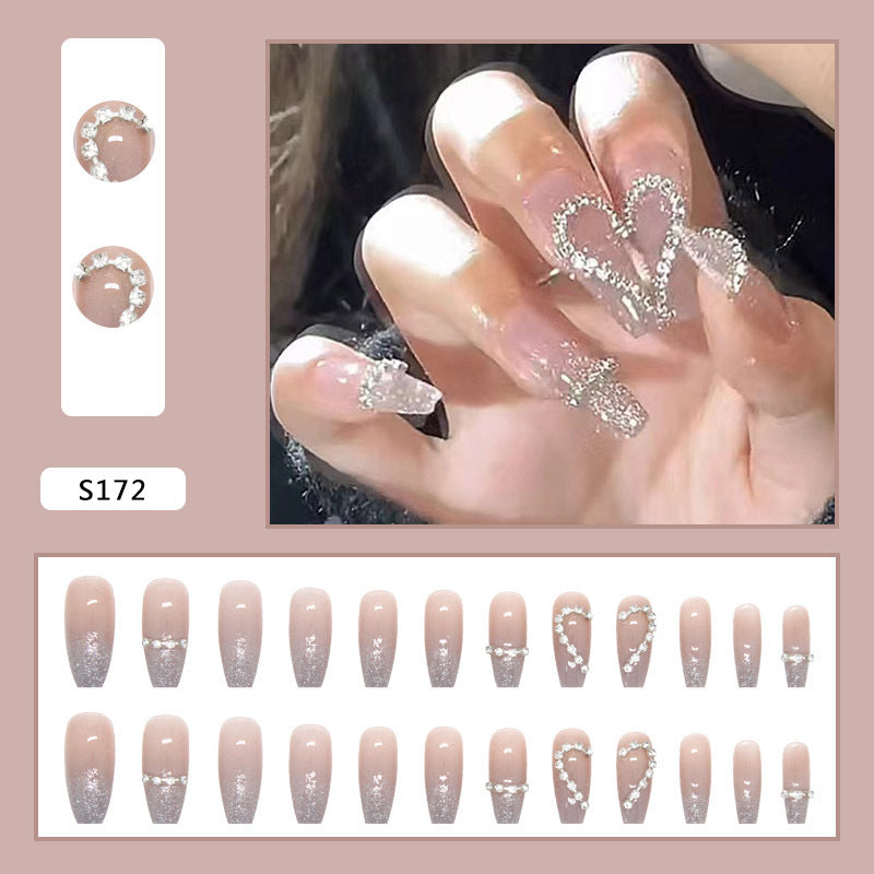 Artificial Nail Set with Sparkling Heart Designs and Glitter Accents Stornfield
