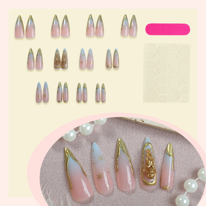 Artificial Nail Set with delicate golden accents and glitter motifs Stornfield