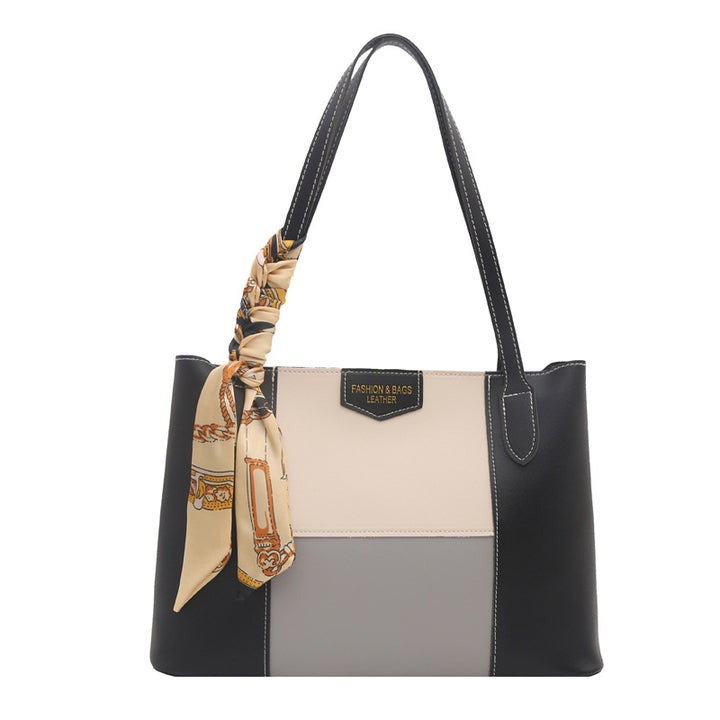 Structured Tote Handbag with Decorative Scarf