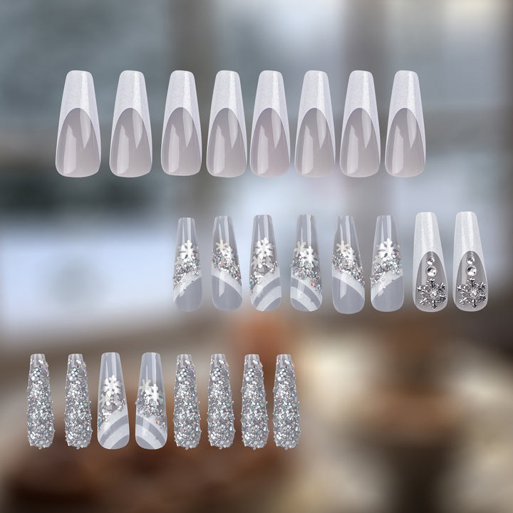 Elegant Artificial Nails with Glitter and Snow Design Stornfield