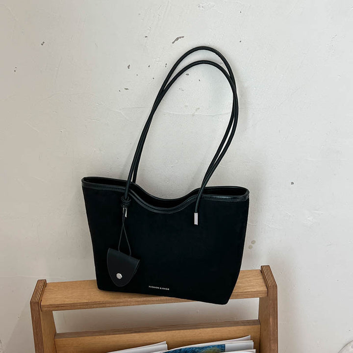 Chic Suede Tote with Decorative Pocket