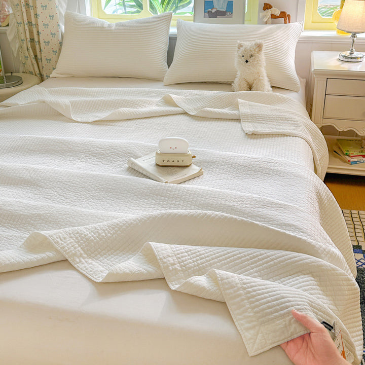 Quilted Tencel-Blend Lightweight Bedspread Set with Waffle Grid and Pillow Shams