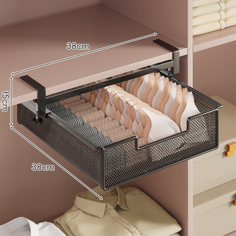 Under-Shelf Pull-Out Mesh Bra and Lingerie Drawer Organizer with Clamp Mount