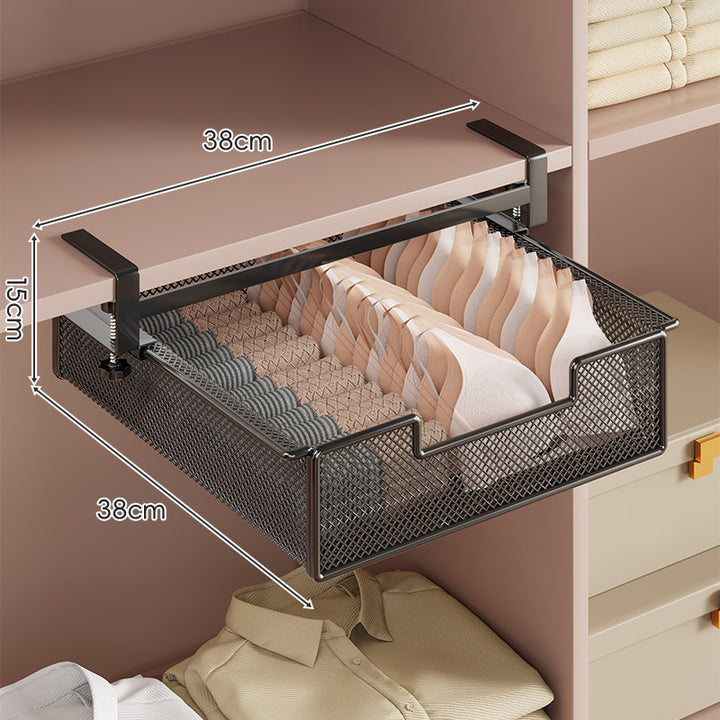 Under-Shelf Pull-Out Mesh Bra and Lingerie Drawer Organizer with Clamp Mount