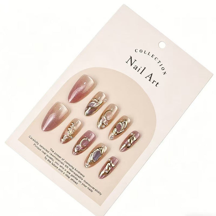 Artistic Press-On Nail Set with Gold Accents Stornfield