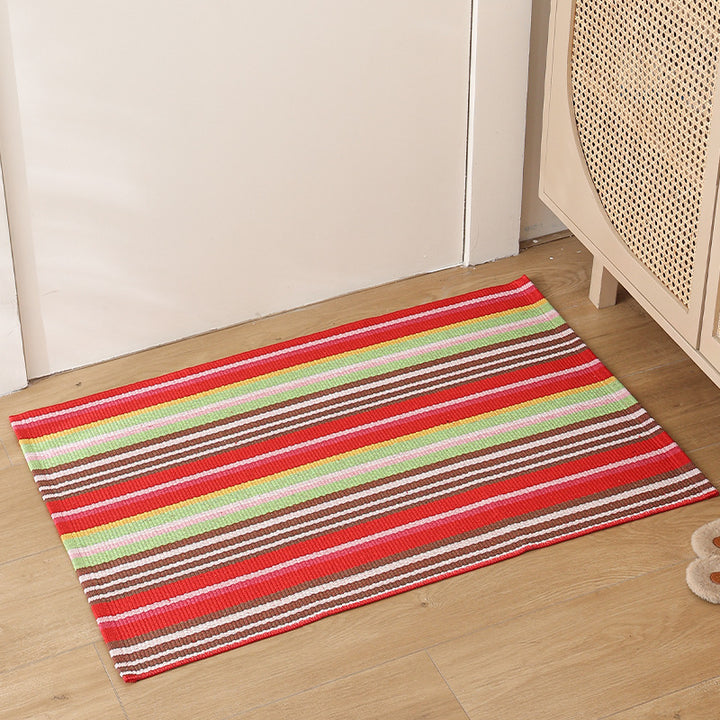 Flat striped carpet runner made of cotton blend with anti-slip coating and easy-care woven structure