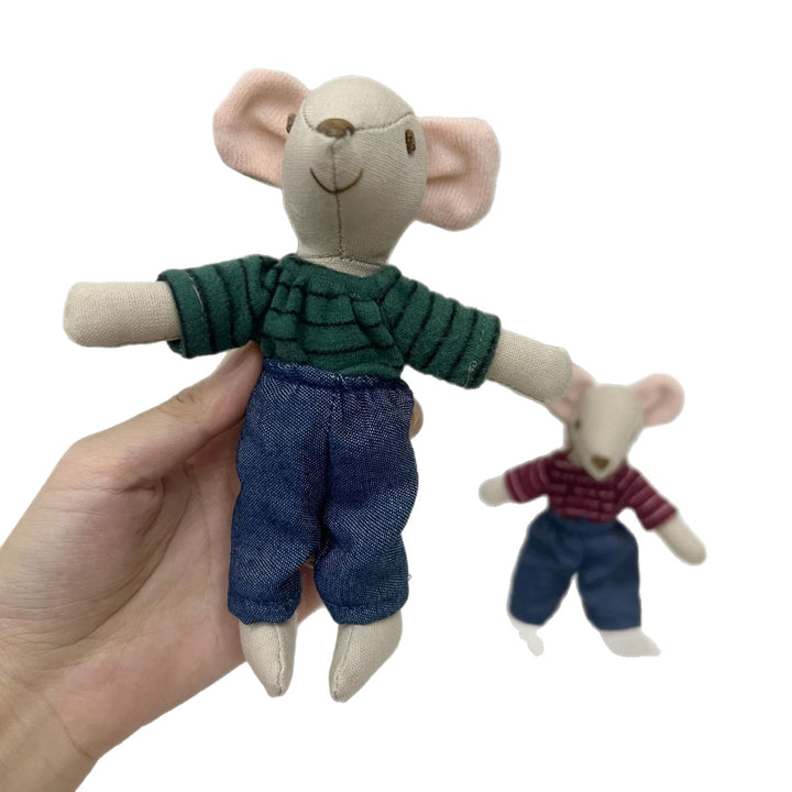 Artisan Linen Play Mouse Doll with Gingham Dress