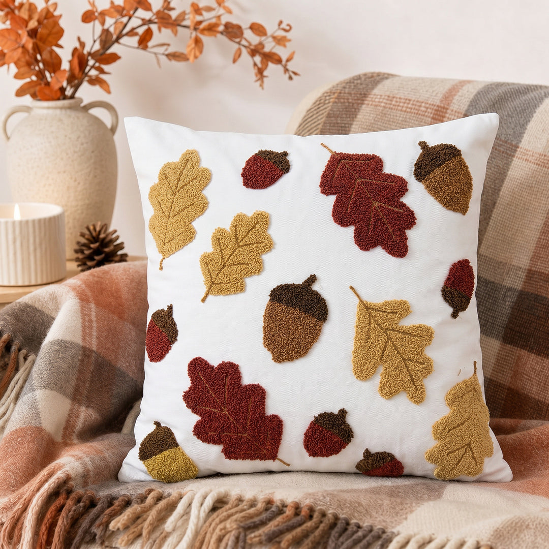 Decorative Tufted Chenille Autumn Leaf Throw Pillow Cover