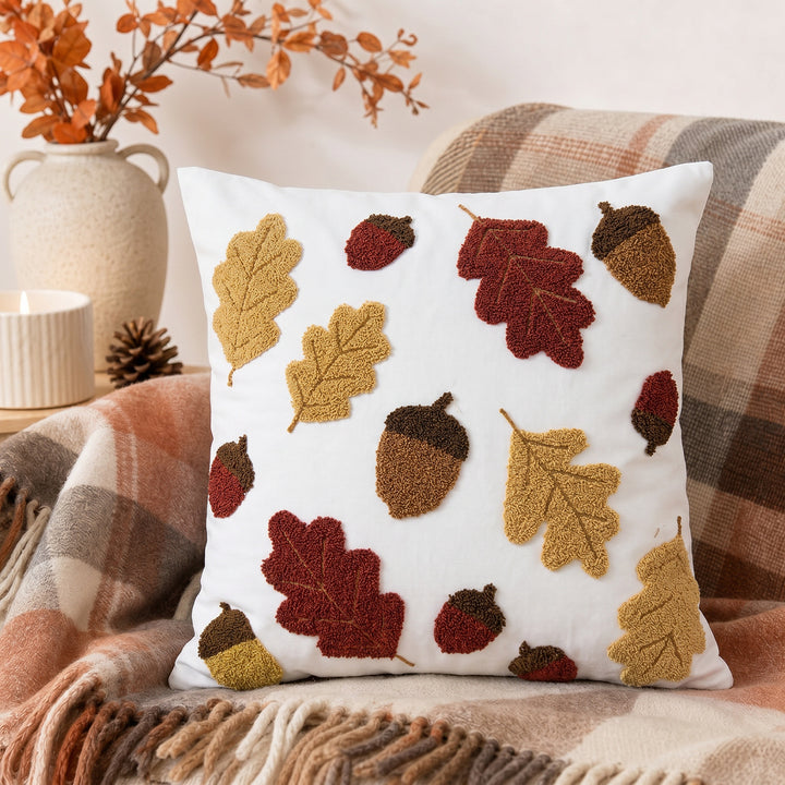 Decorative Tufted Chenille Autumn Leaf Throw Pillow Cover
