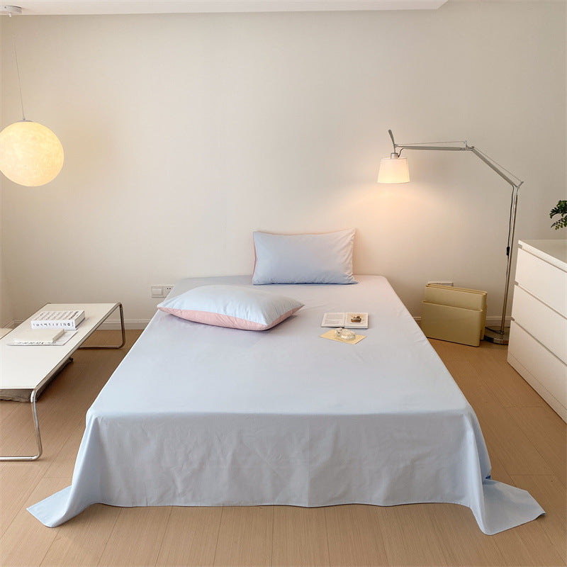 Smooth cotton percale bed sheet set with extra overhang and reversible pillowcases