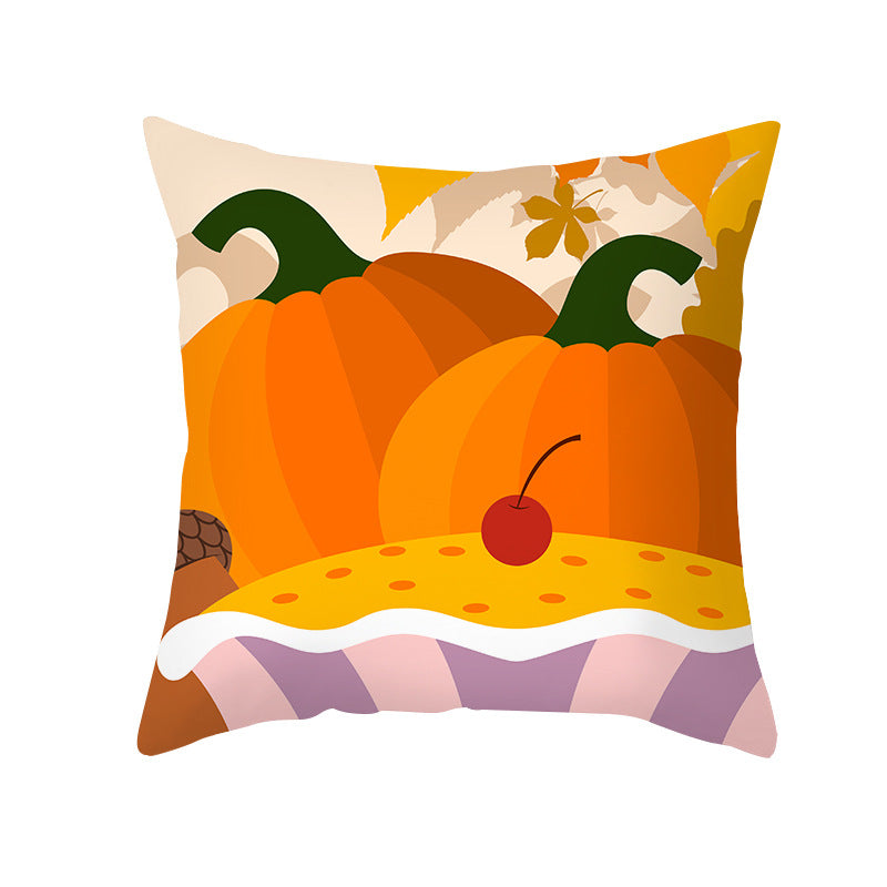Square Removable Linen-Blend Thanksgiving Pumpkin Watercolor Throw Pillow Cover