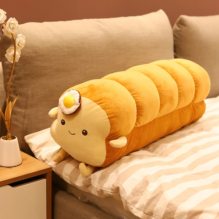 Kawaii Toast-Shaped Plush Decorative Cushion with Egg Applique Stornfield