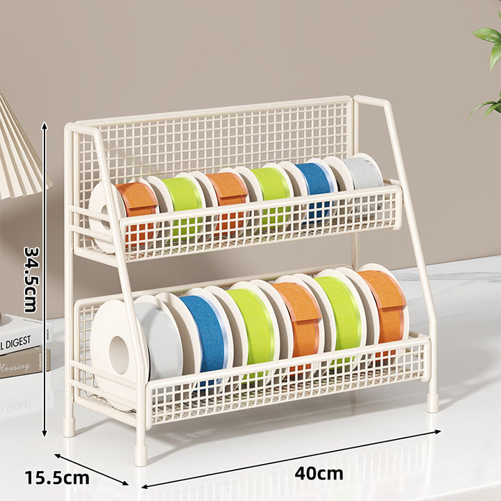 Angled Multi-Tier Spool and Tape Storage Rack with Wire Mesh Baskets