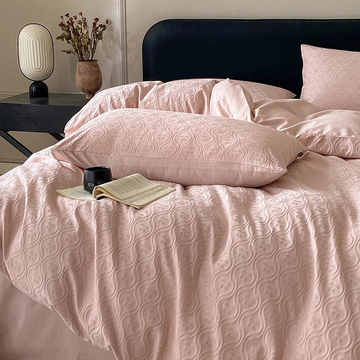 Jacquard Floral Embossed Duvet Cover and Pillowcase Set