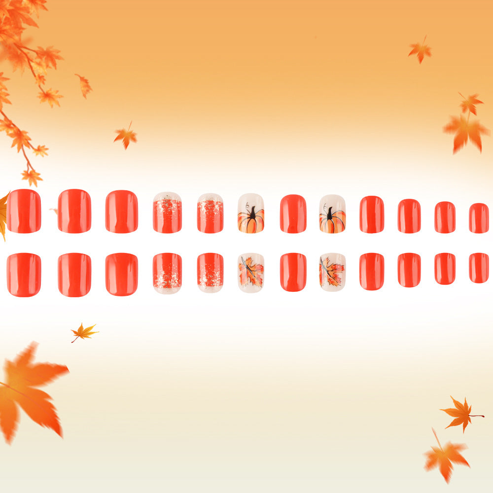 Festive Pumpkin-Themed Press-On Nail Set Stornfield