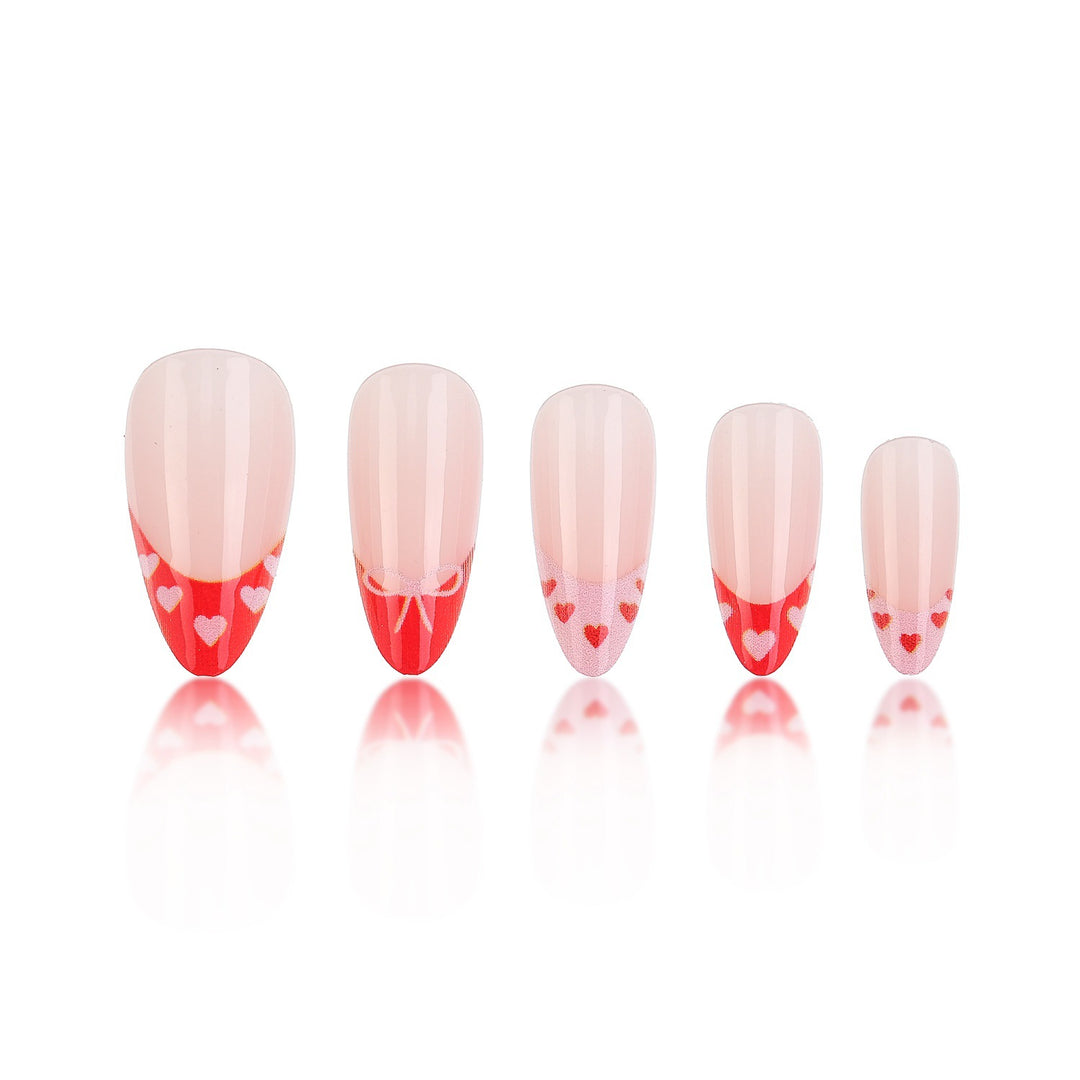 Heart-Themed French Tip Press-On Nails Stornfield
