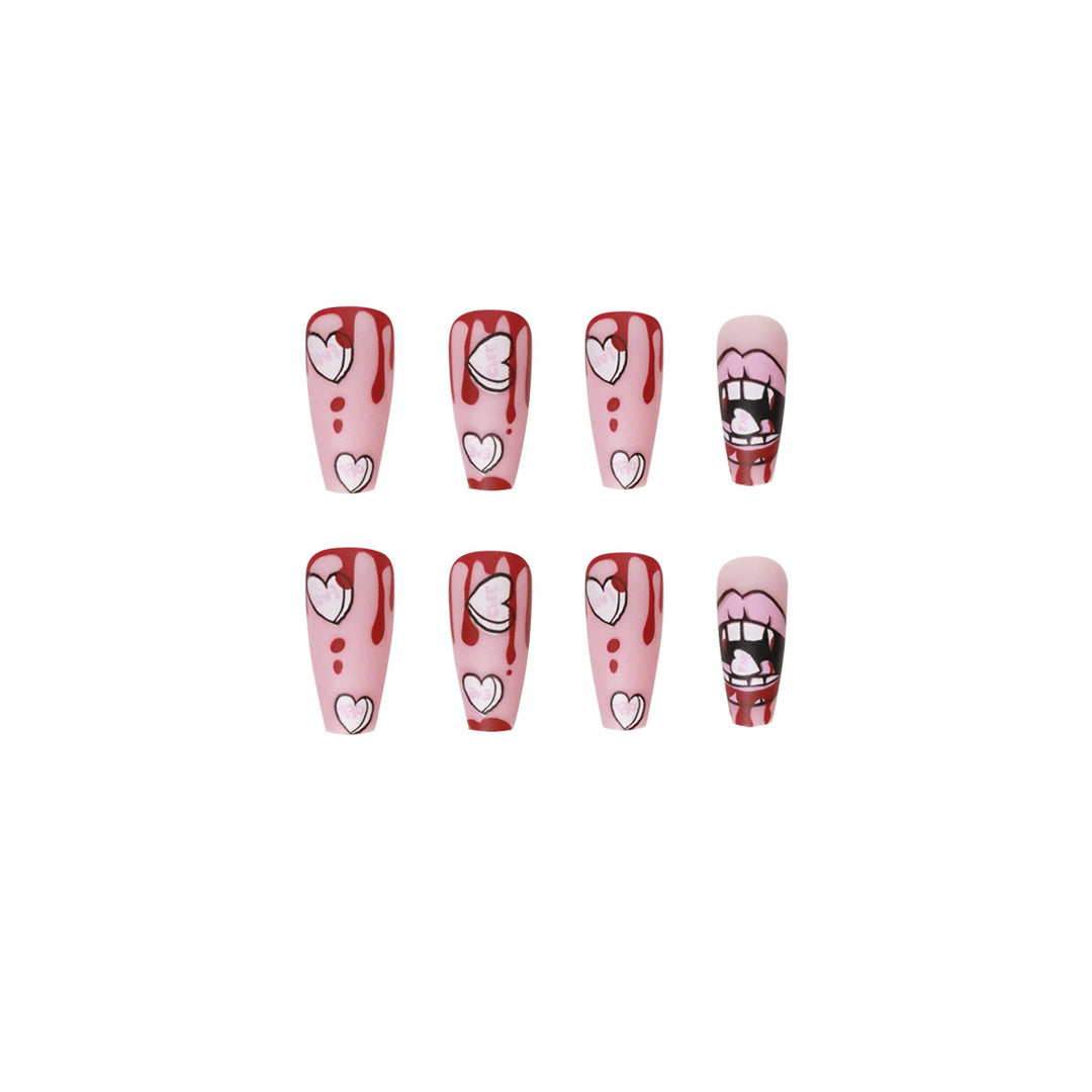 Artificial nail art with heart-shaped design and matte finish Stornfield