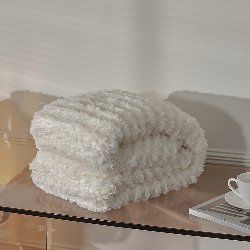 Oversized Plush Faux-Fur Ribbed Throw Blanket