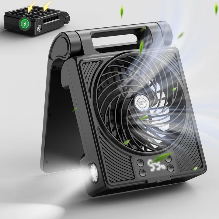 Unisex portable folding rechargeable battery fan with LED flashlight and solar charging function Stornfield