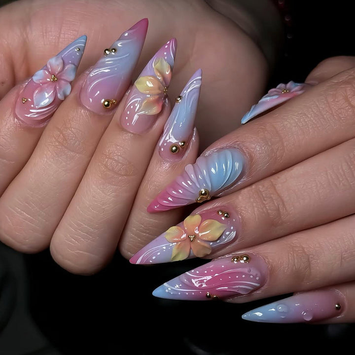 Luxury Floral 3D Stiletto Nail Art Extensions Stornfield