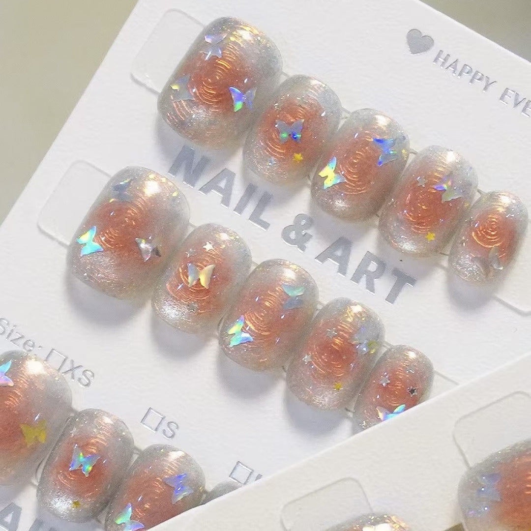 Decorative Butterfly-Embellished Press-On Nail Art Set
