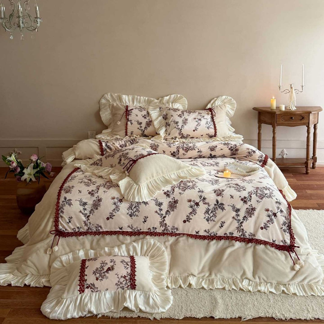 Romantic Floral Ruffled Duvet Cover & Decorative Sham Bedding Set