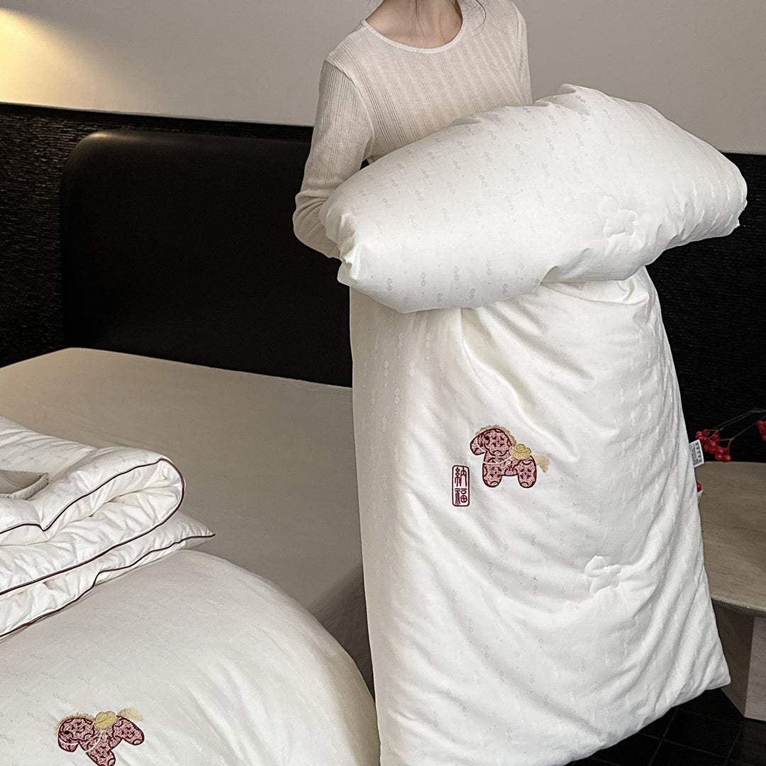 All-Season Down-Alternative Quilted Duvet Comforter with Embroidered Accent