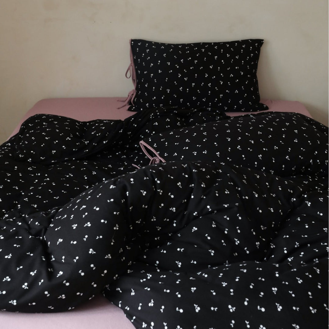 Cotton Reversible Duvet Cover Set with Decorative Tie Closures and Fitted Sheet