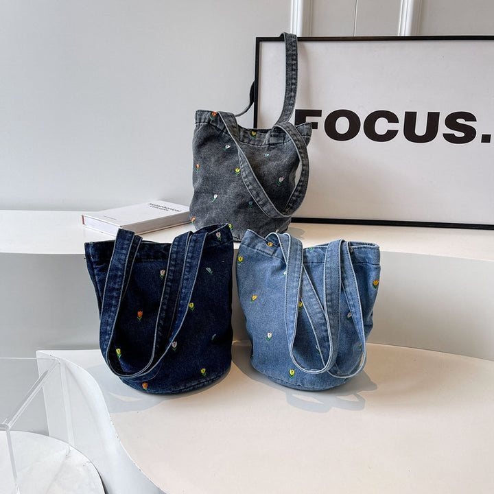Embroidered Denim Tote Bag