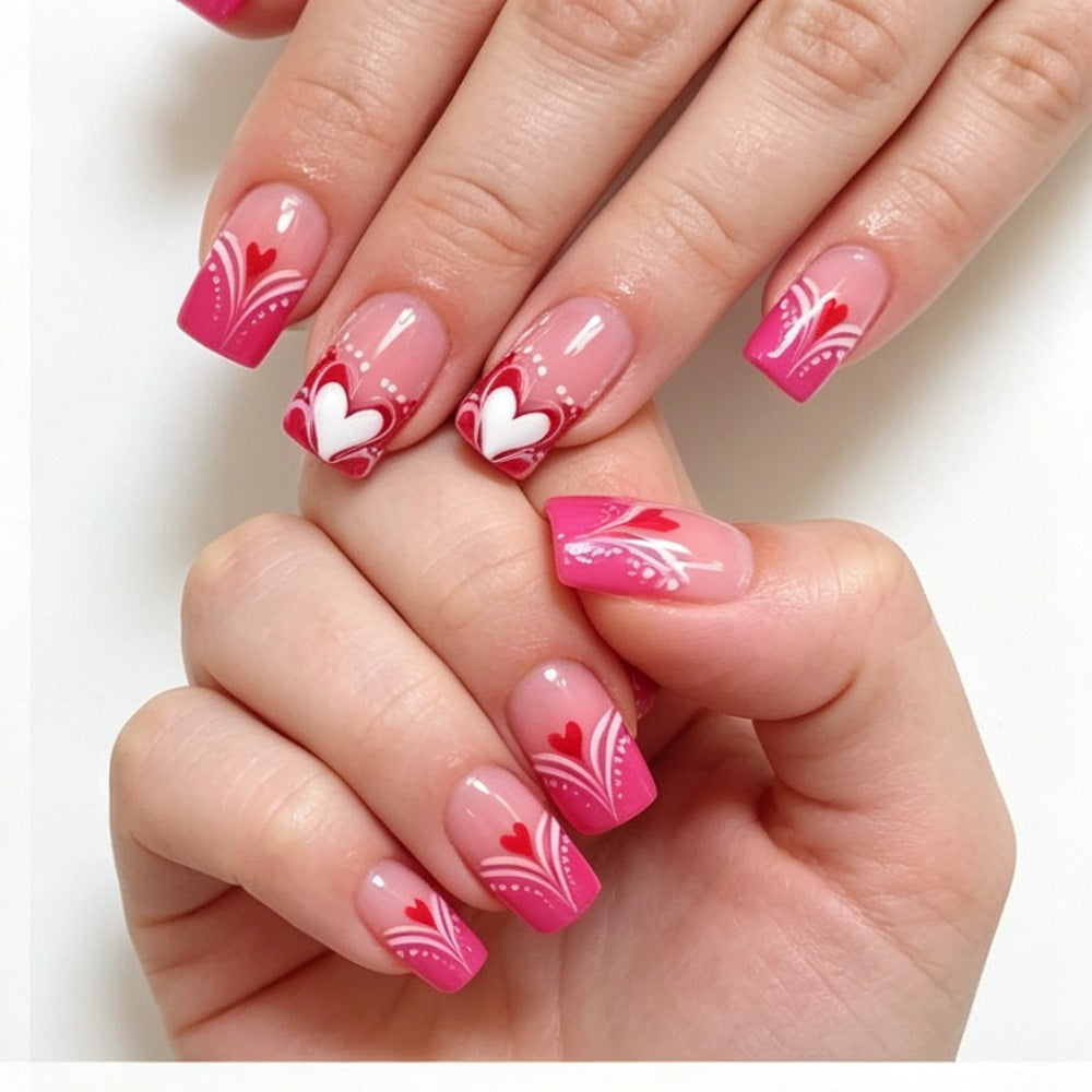 Artificial nails with romantic heart and flower pattern Stornfield