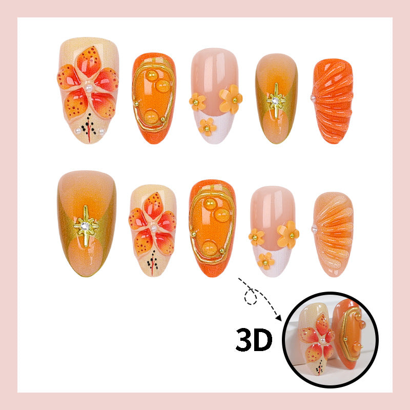 Acrylic nail set with cheerful flower and glitter details Stornfield