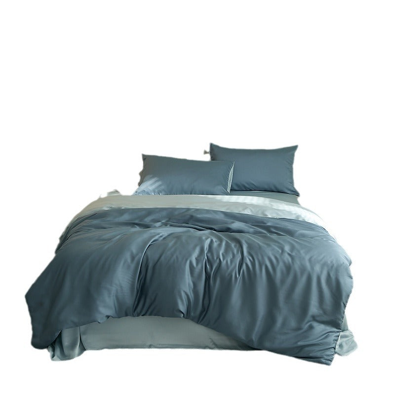 Fine-structured satin bedding set with temperature-regulating fiber and concealed zipper