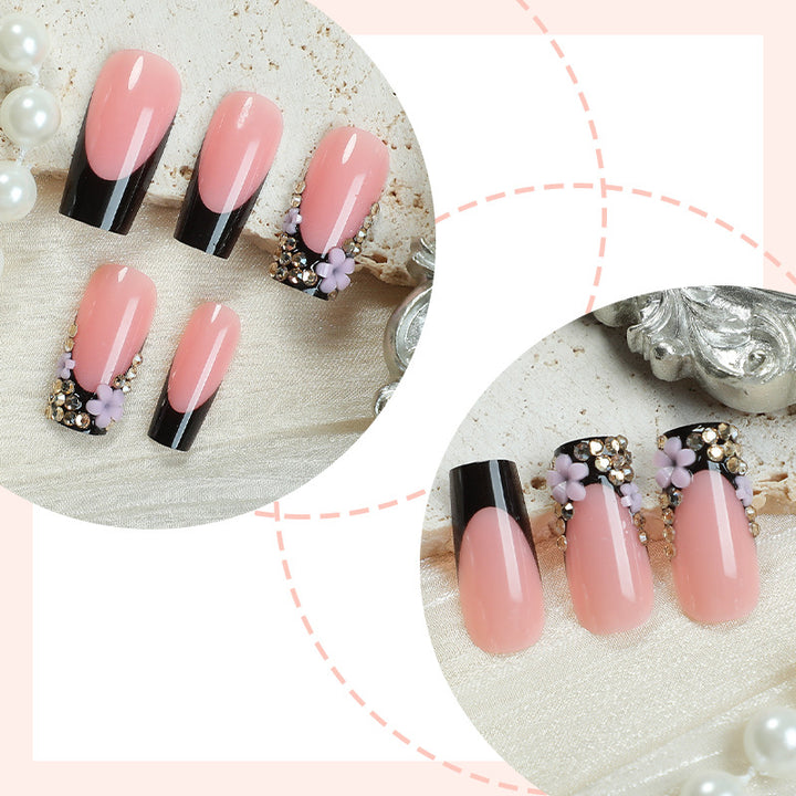 Elegant Press-On Nail Set with Rhinestone and Glossy Accents Stornfield