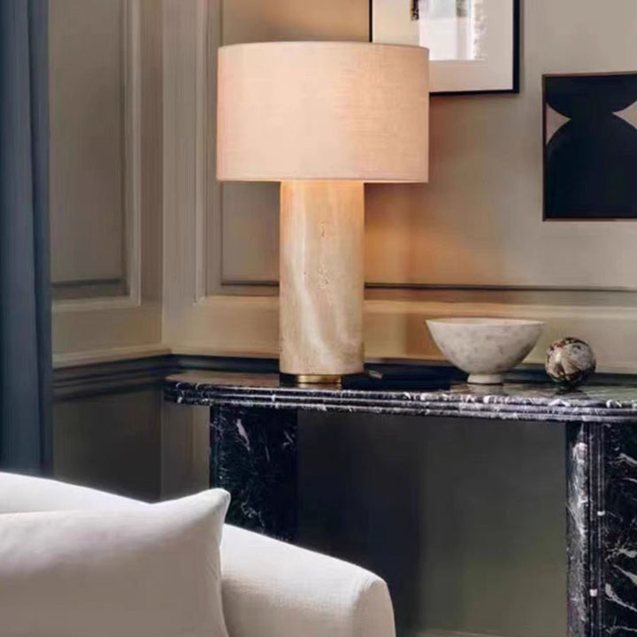 Minimalist Stone Table Lamp with Linen Shade