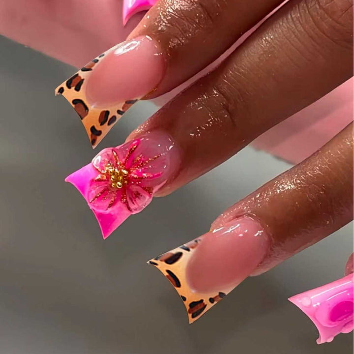 Decorative Press-On Nail Extensions with Floral Accents Stornfield