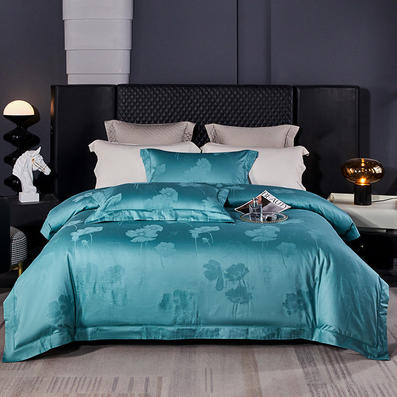 Silky Jacquard Floral Duvet Cover Bedding Ensemble with Hidden Zipper and Pillow Shams