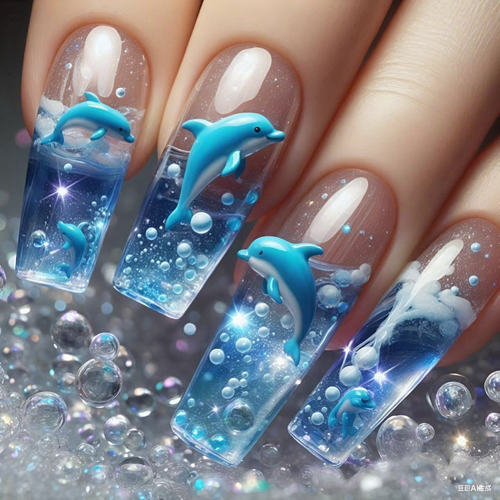 Artistic 3D Dolphin Acrylic Nail Enhancements Stornfield