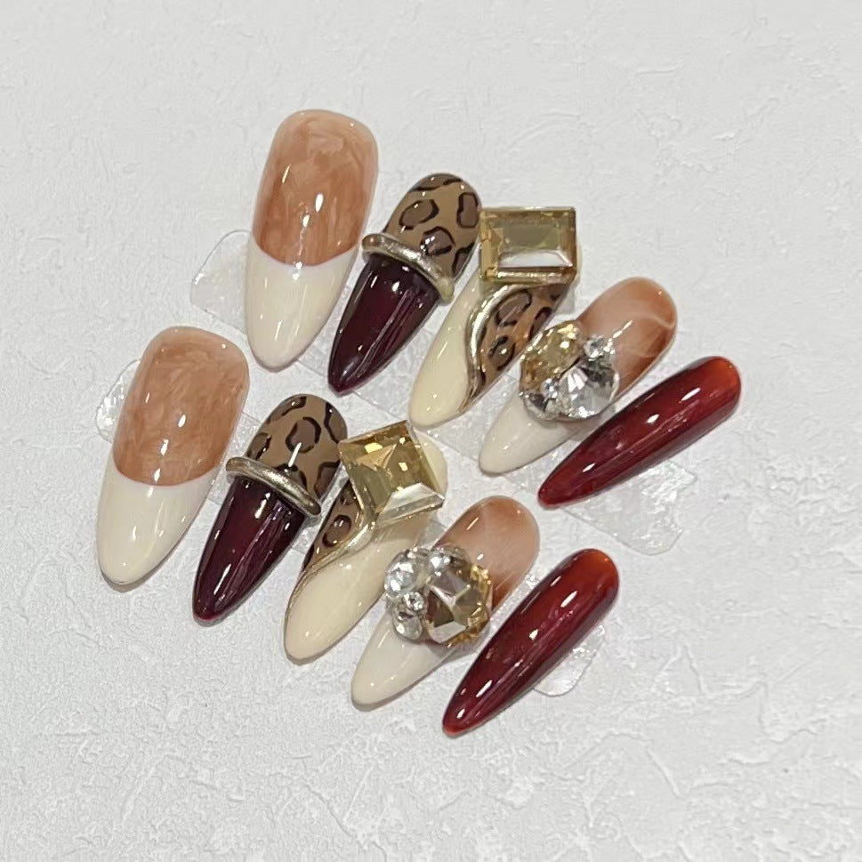 Stiletto Press-On Nail Art Set with Decorative Gem Accents Stornfield