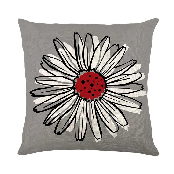 Artistic Daisy Print Linen Throw Pillow