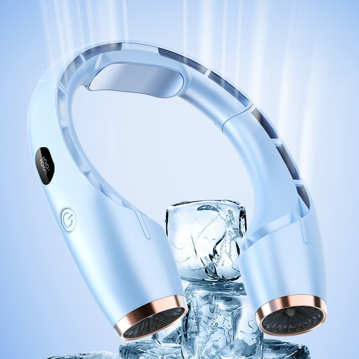 Cooling wearable dual-turbine neck fan with adjustable-angle air outlets and LED battery display Stornfield