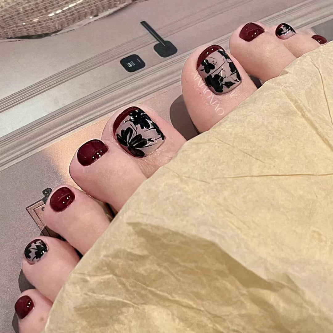 Floral Design Press-On Toenail Art Set