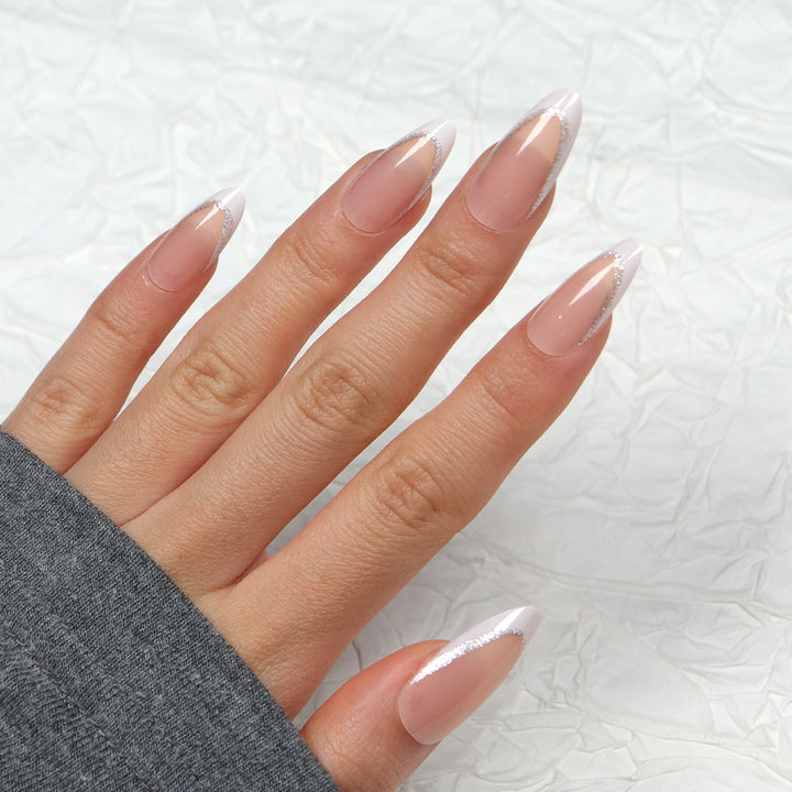 Elegant Stiletto Press-On Nails with Silver Glitter Accents Stornfield
