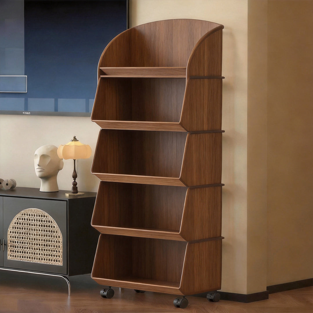 Slim Vertical Multi-Tier Rolling Storage Cart with Tilted Open Bins and Swivel Casters