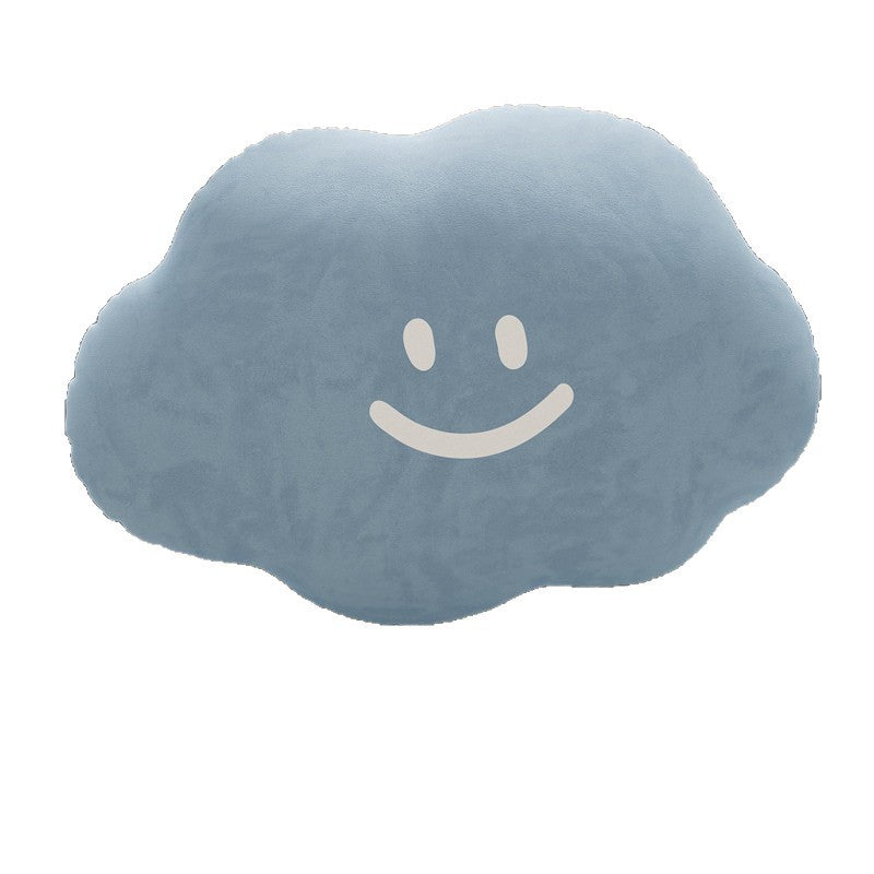 Cloud-Shaped Plush Decorative Throw Pillow with Smiley Face Velvet Cover