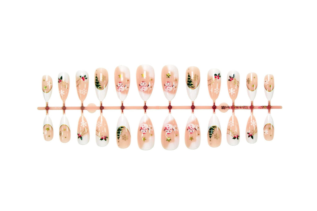 Artificial nail set with festive winter motifs and creative designs Stornfield