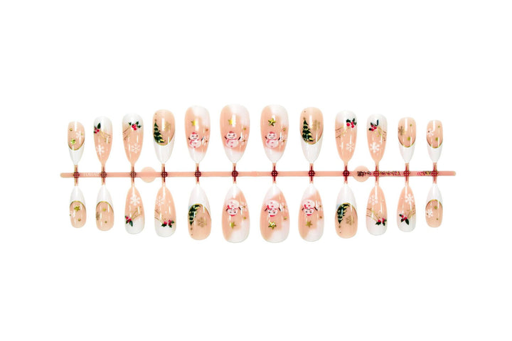 Artificial nail set with festive winter motifs and creative designs Stornfield