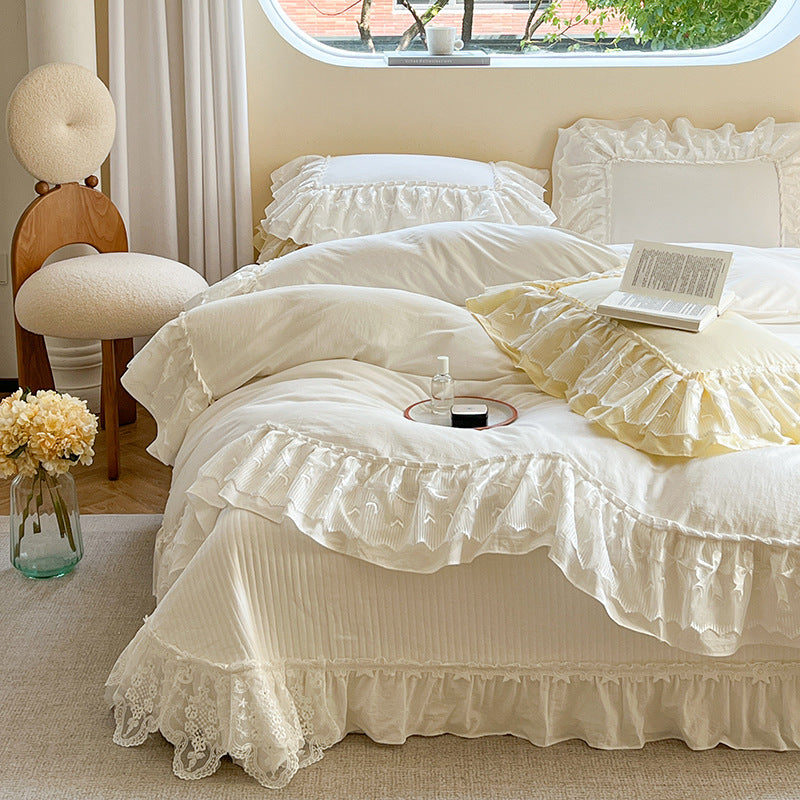 Ruffled Lace-Trim Duvet Cover, Sham & Bedskirt Ensemble